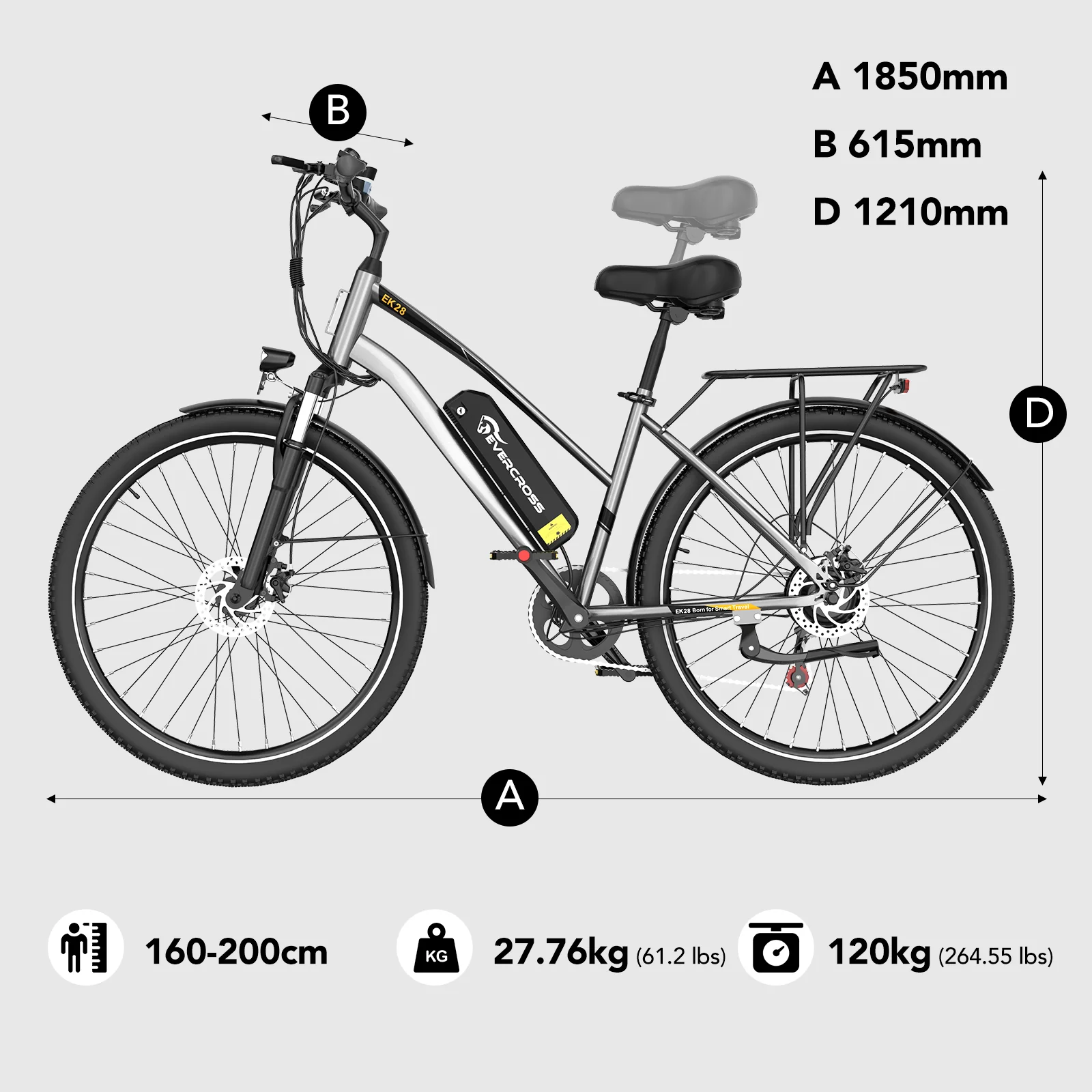 EVERCROSS EK28 28-Zoll-Reifen-Elektrofahrrad - Image 12