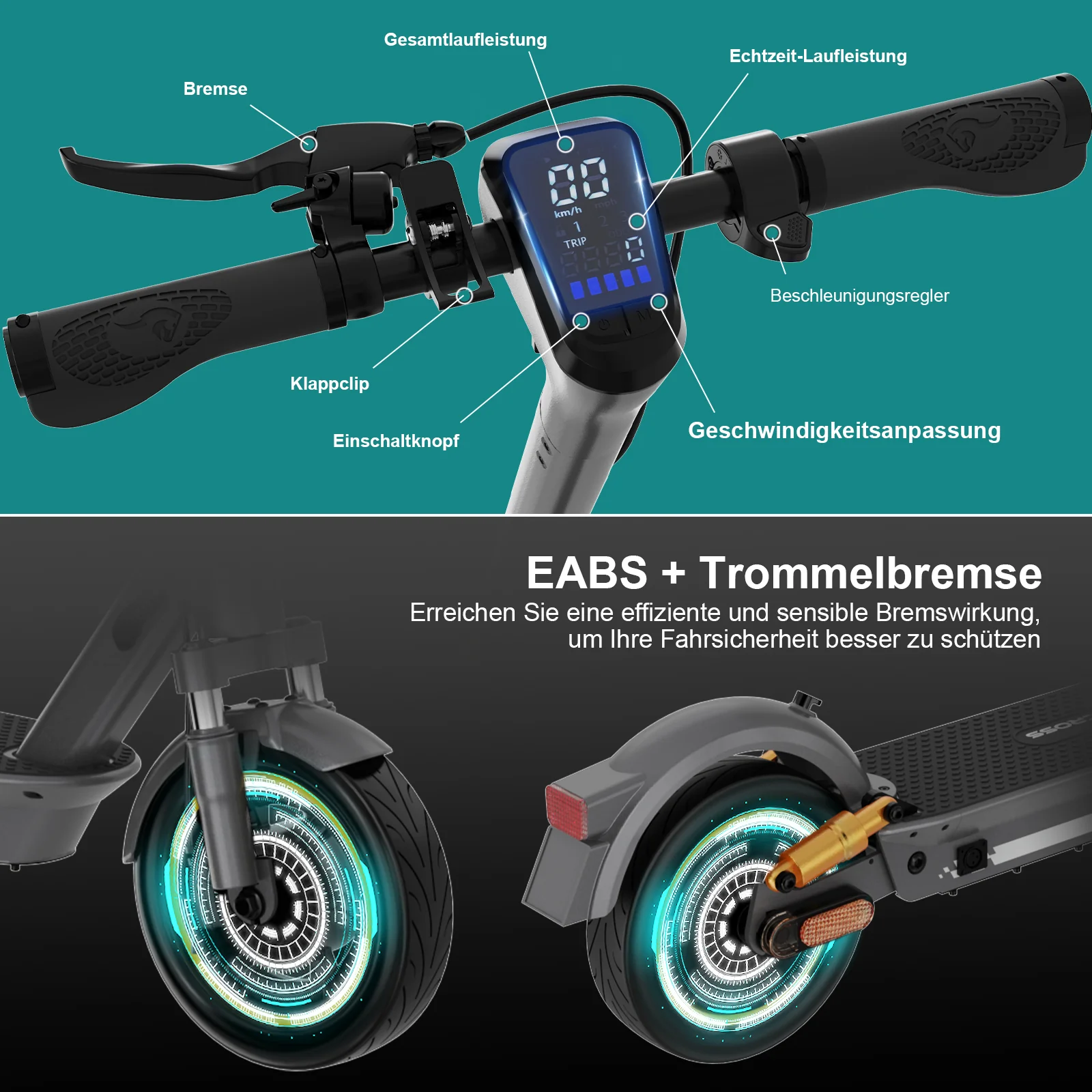 EVERCROSS EV10S MAX ABE Faltbarer Elektroroller-mit Blinker - Image 14