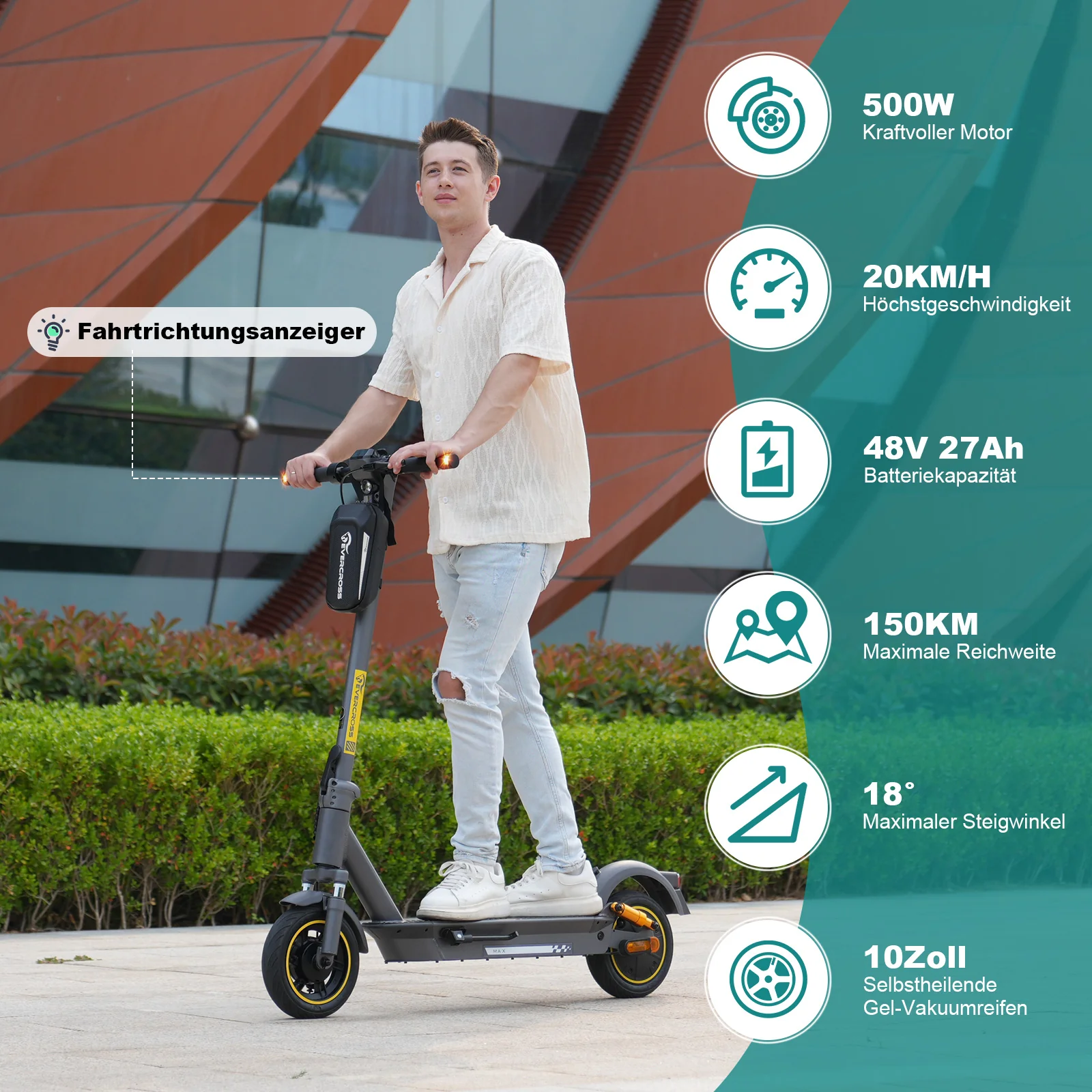 EVERCROSS EV10S MAX ABE Faltbarer Elektroroller-mit Blinker - Image 3