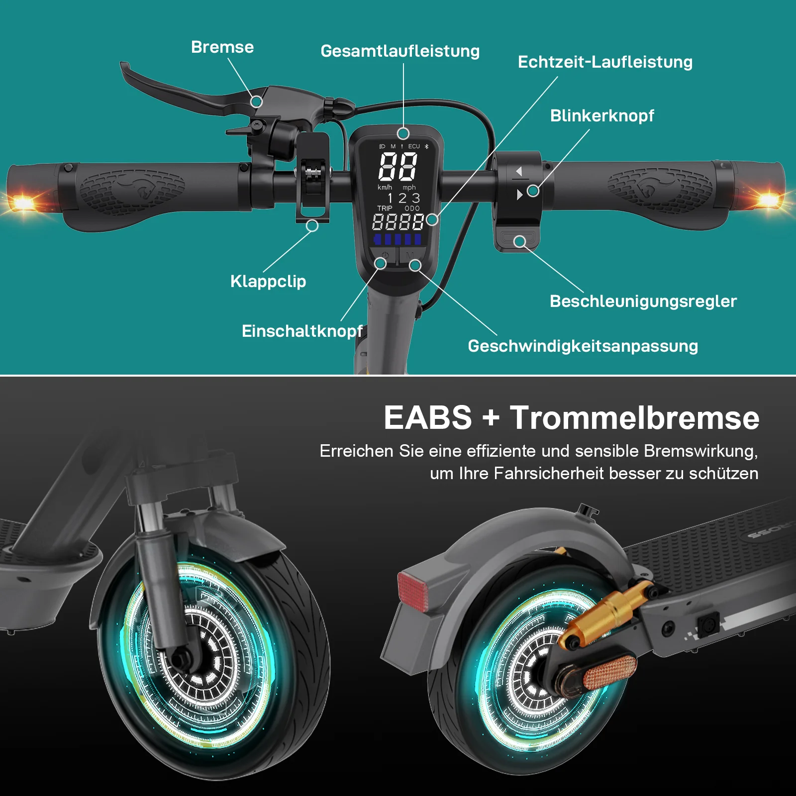 EVERCROSS EV10S MAX ABE Faltbarer Elektroroller-mit Blinker - Image 5