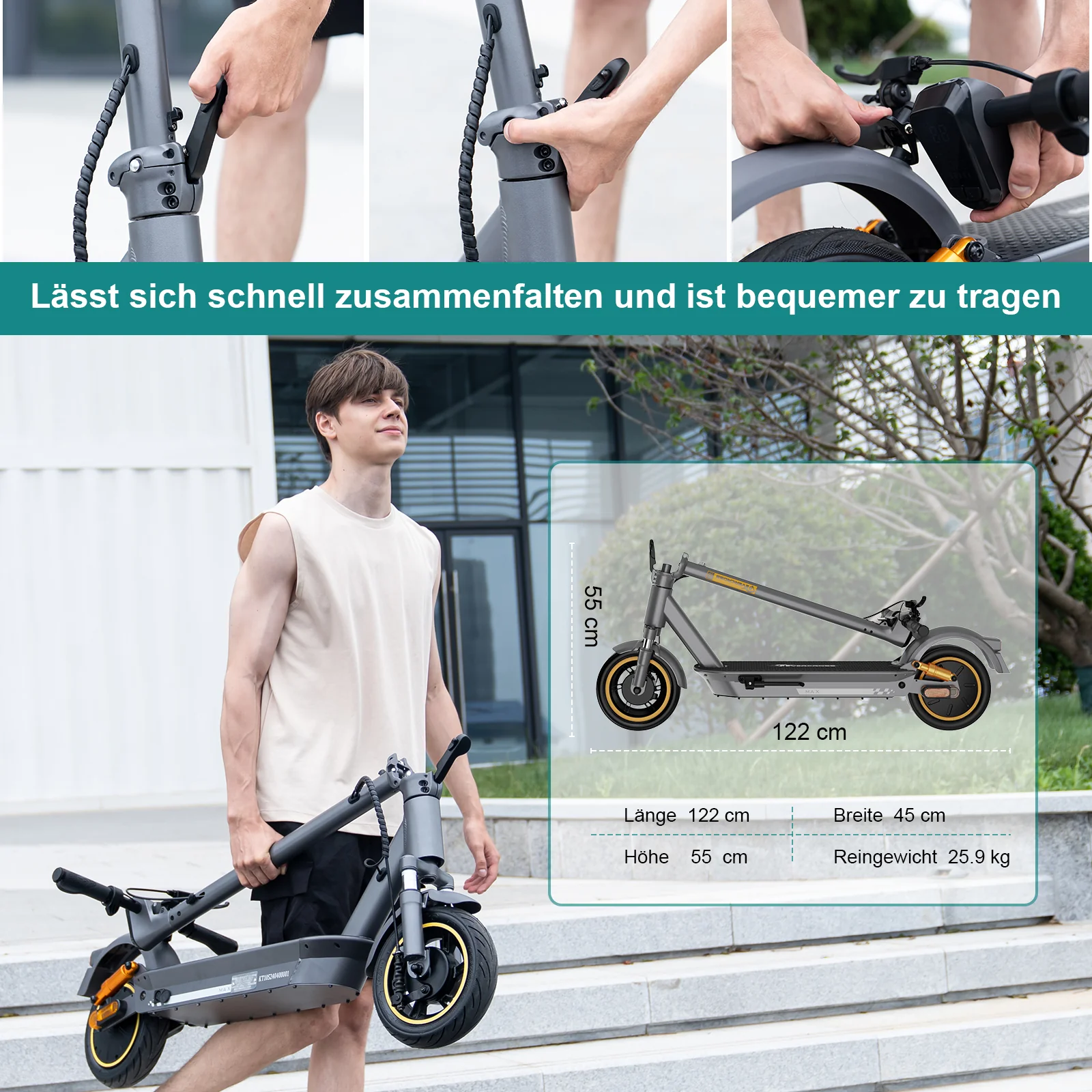 EVERCROSS EV10S MAX ABE Faltbarer Elektroroller-mit Blinker - Image 9
