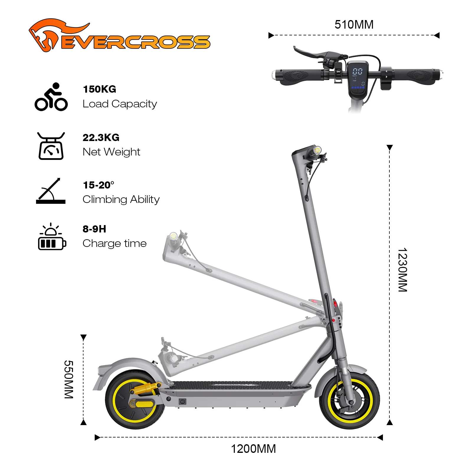 EVERCROSS EV10S MAX Elektroroller-25KM/H（Compliance in AT） - Image 12