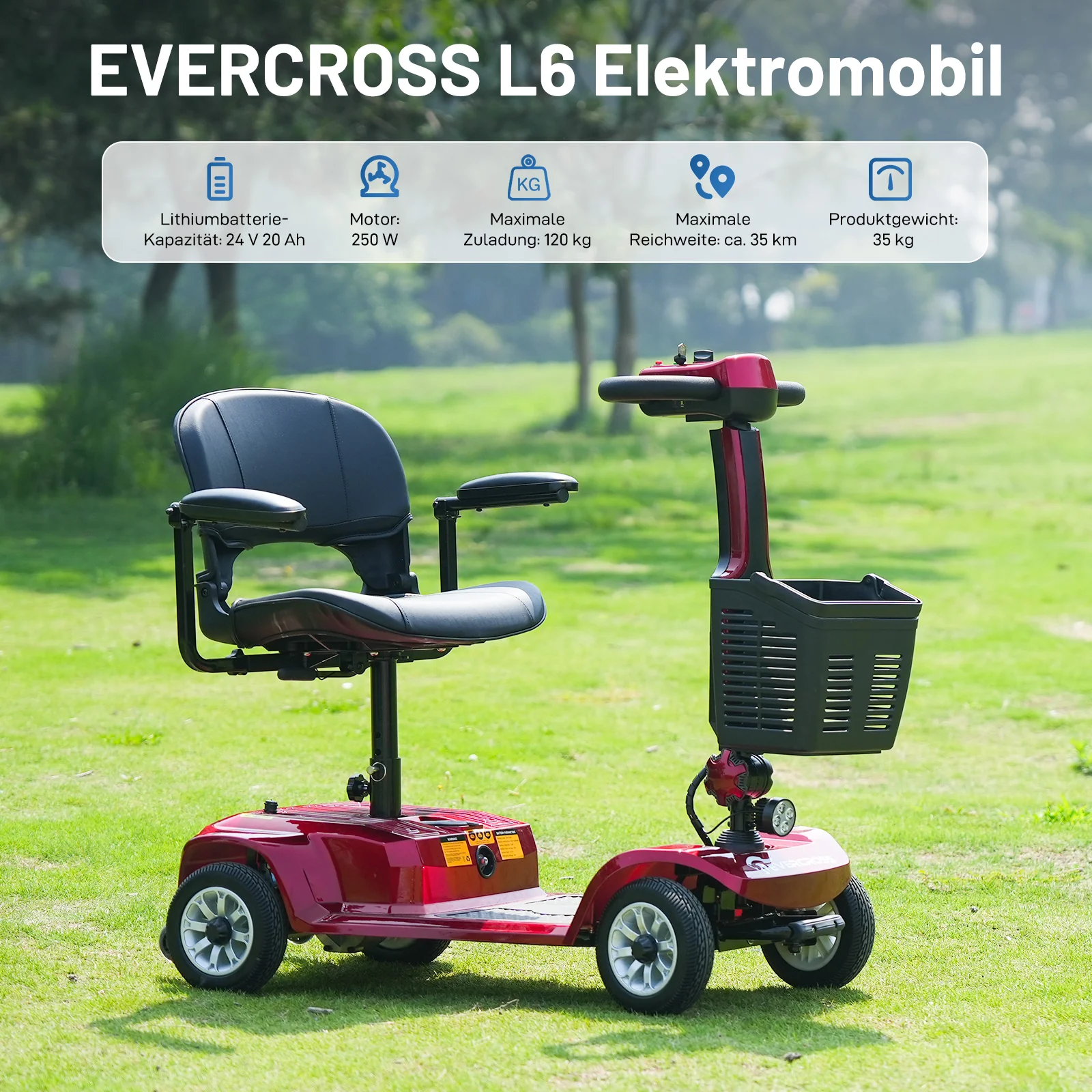 EVERCROSS L6 Elektromobil – faltbar, 4-Rad, mit Korb - Image 5